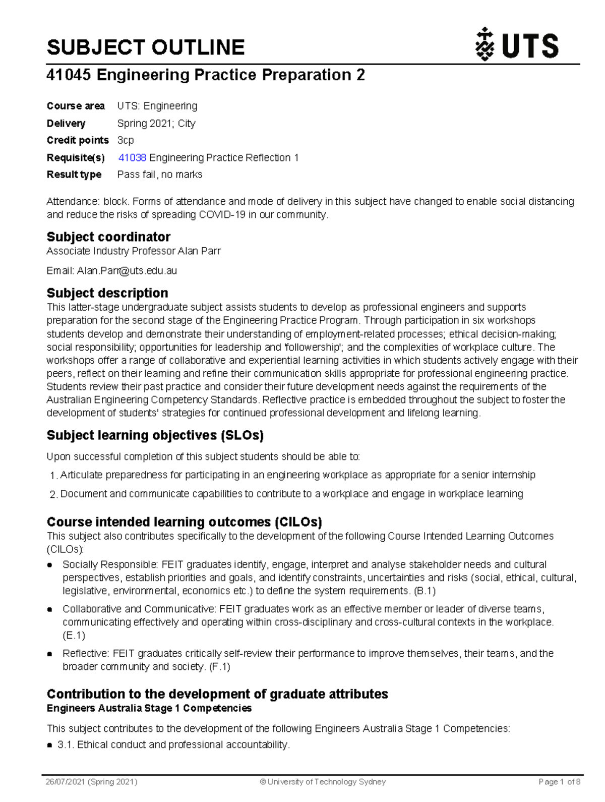 [Subject Outline] - Engineering Practice Preparation 2 - SUBJECT ...