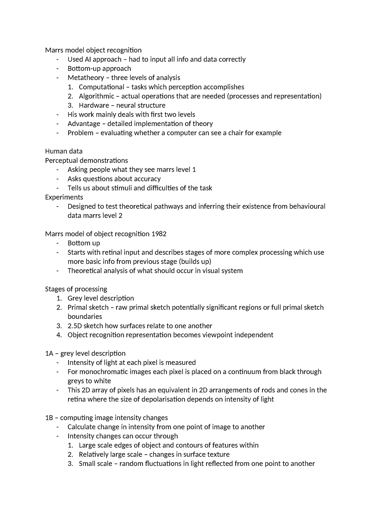 Marrs model object recognition - Computational – tasks which perception ...