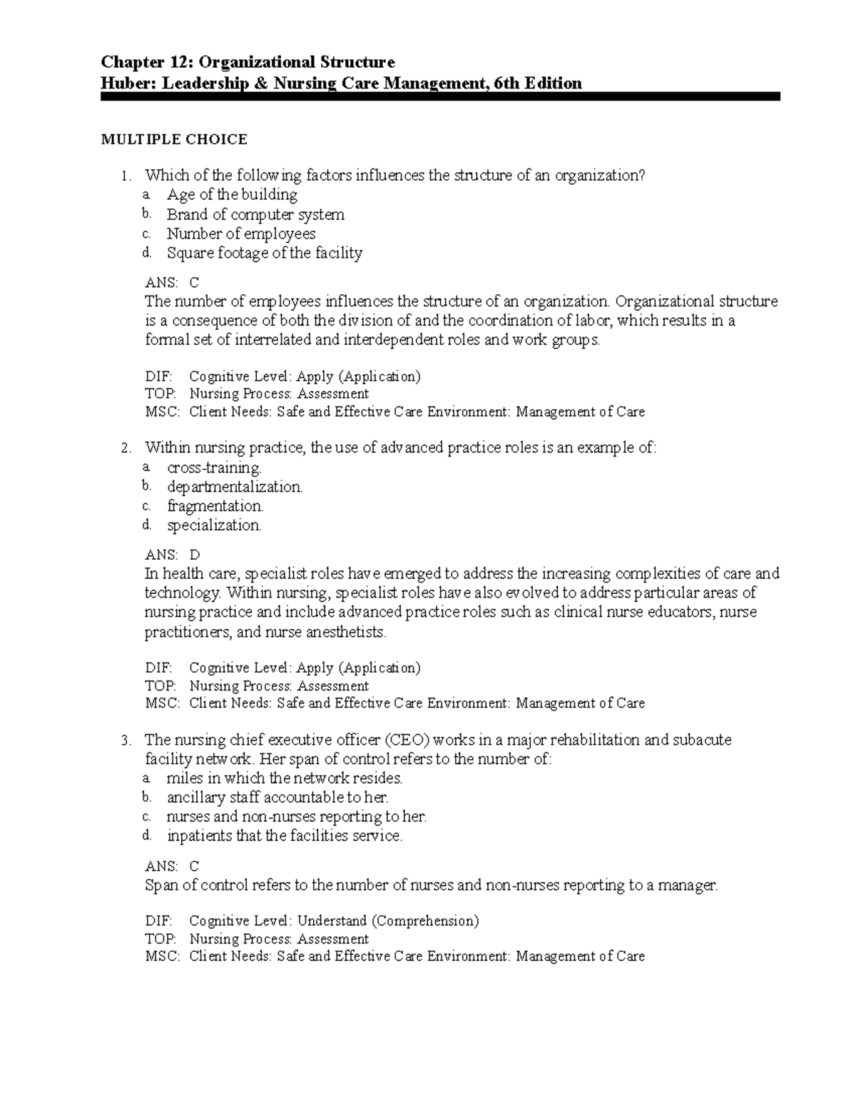 C12 - GEBRSDHNDGD - Chapter 12: Organizational Structure Huber ...