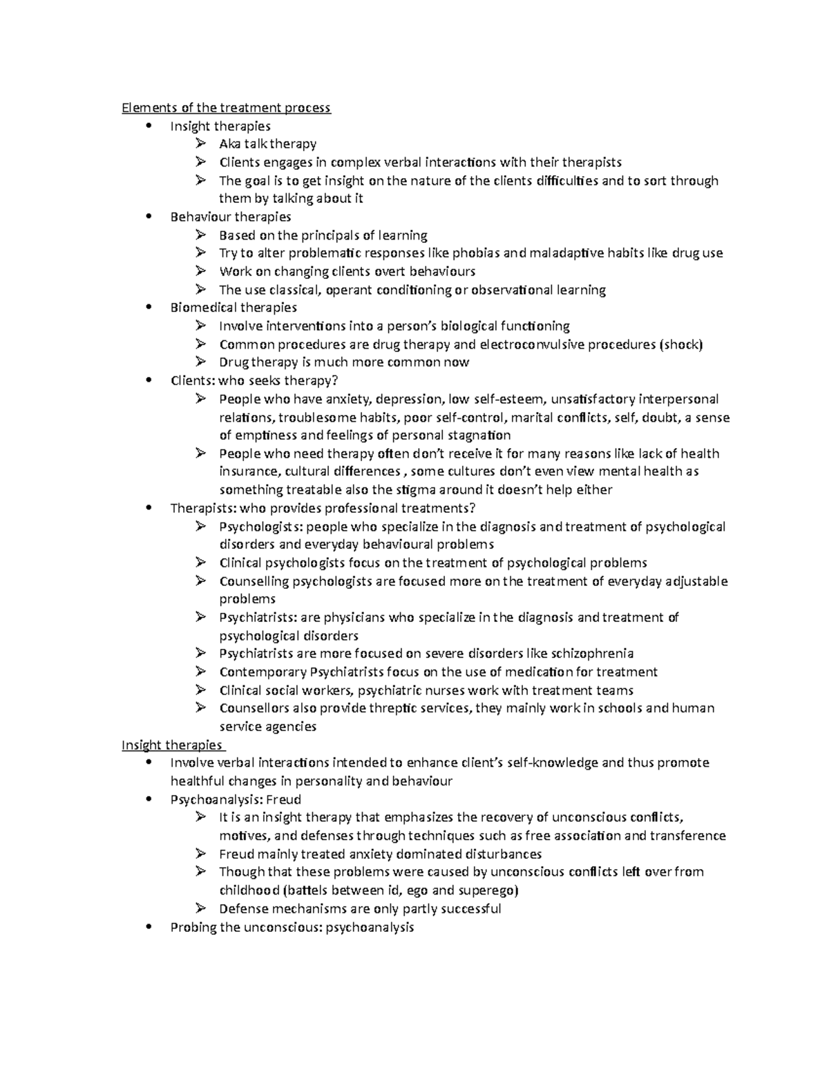 Chapter 16 combined notes - Elements of the treatment process Insight ...