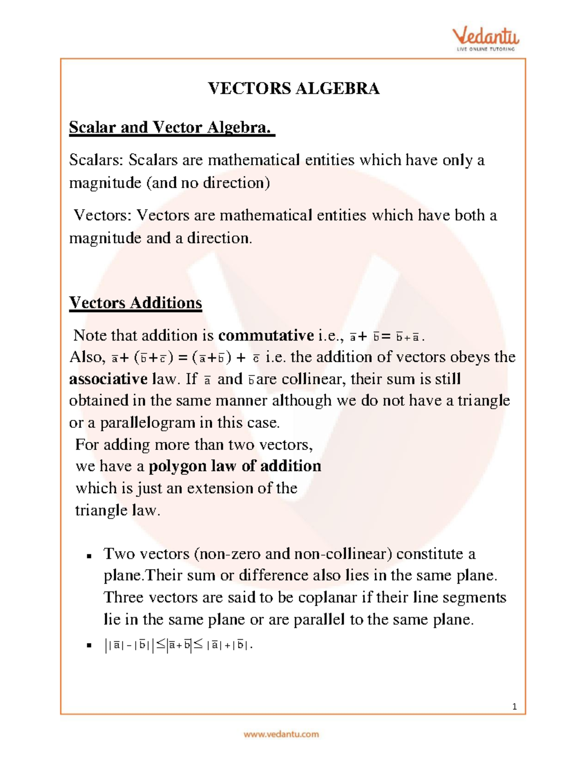 JEE Main 2023 Vector Algebra Revision Notes - Free PDF Download ...