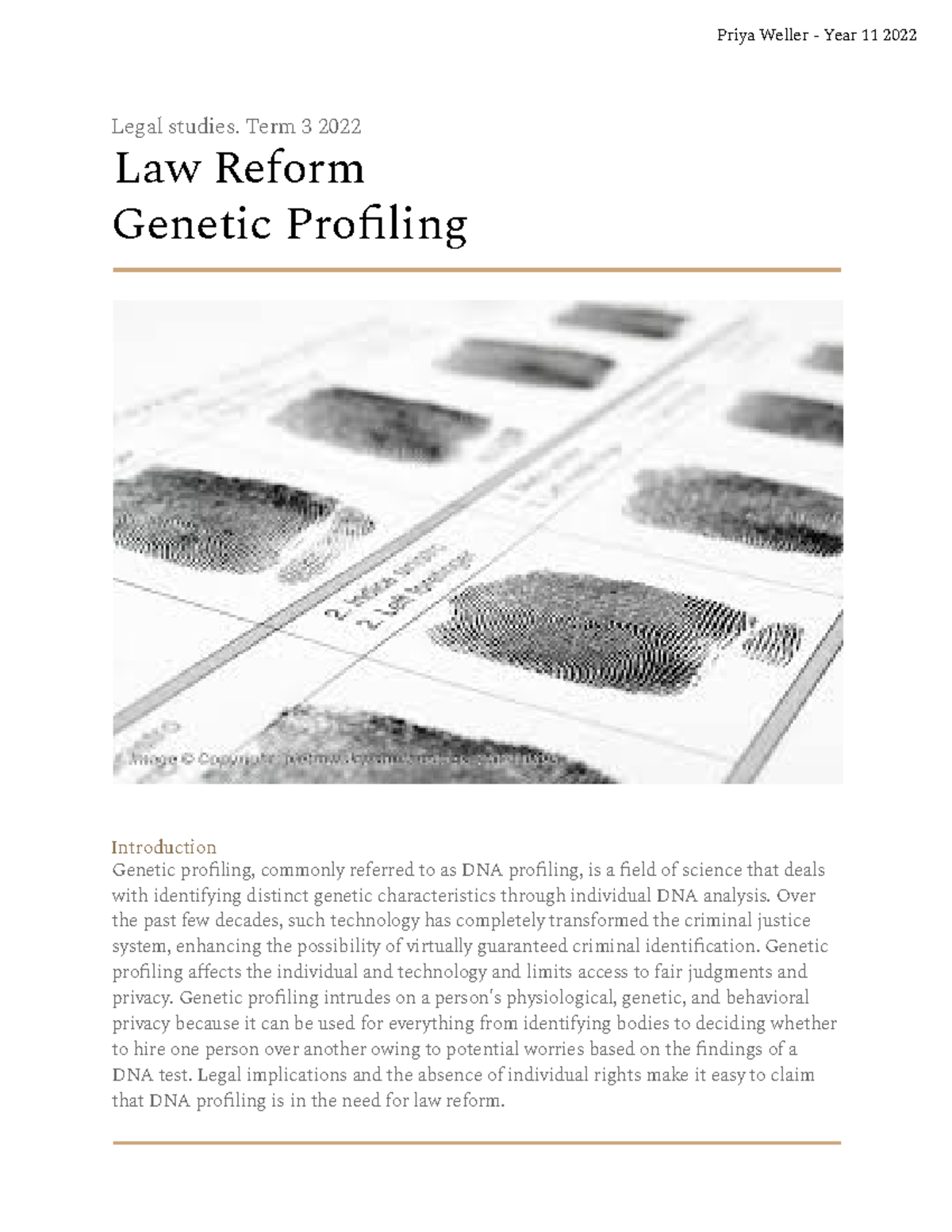 Legal report - genetic privacy - Priya Weller - Year 11 2022 Legal ...