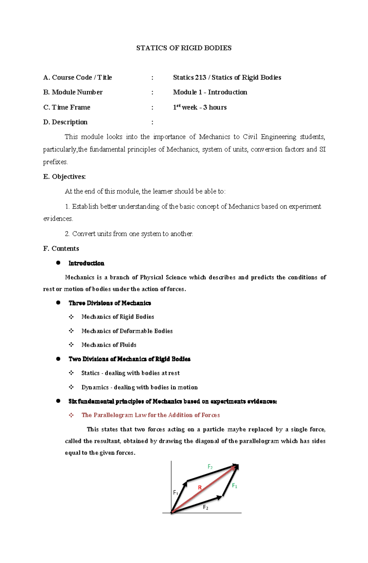 Module-1-Introduction to Static of Rigid Bodies - STATICS OF RIGID ...