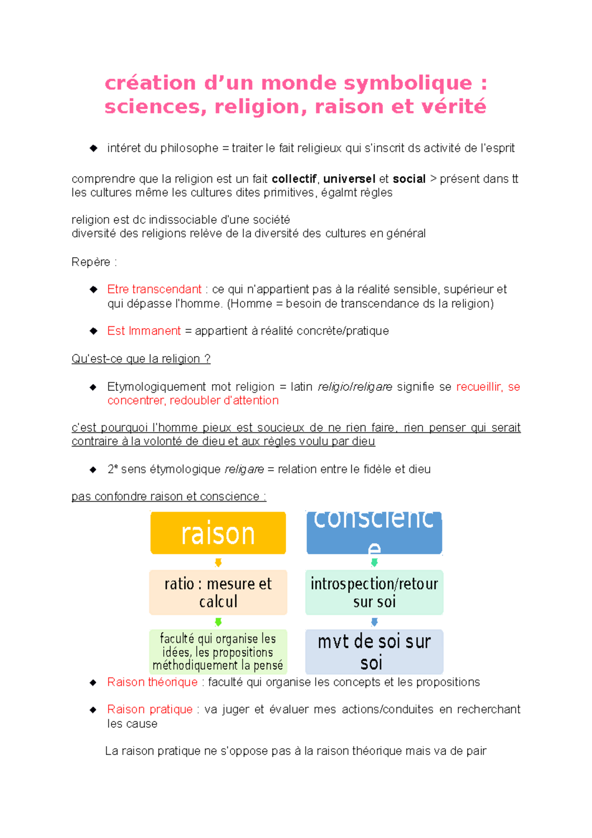 Philo fiches religion création d’un monde symbolique sciences