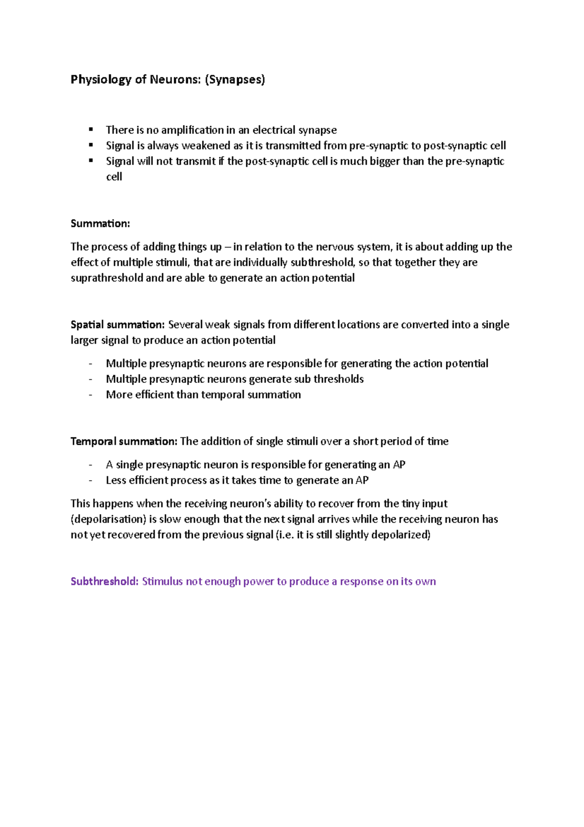 L6- Cell Physiology - Lecture notes 6 - Physiology of Neurons ...