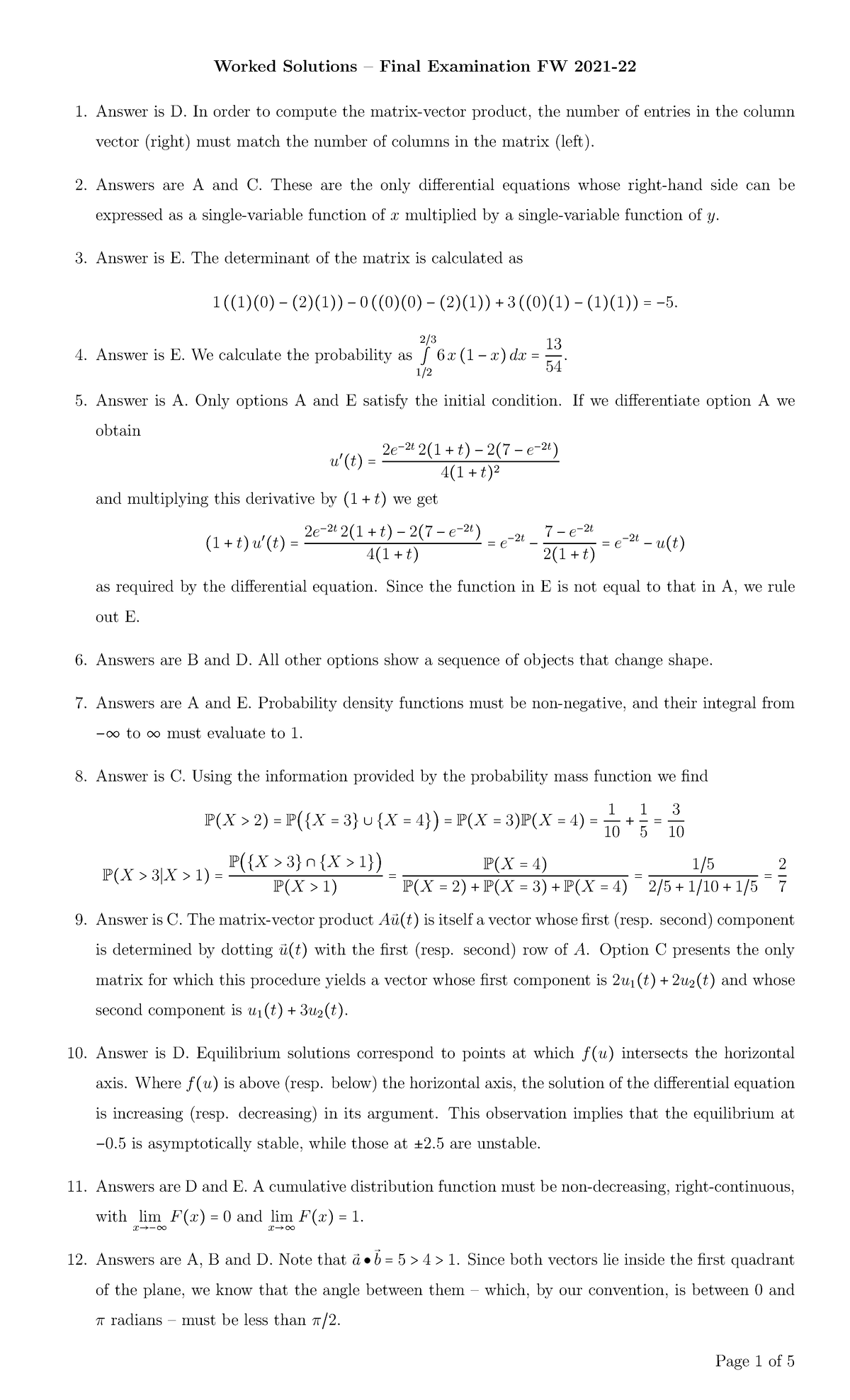 2022 Final Exam Solutions - Worked Solutions – Final Examination FW ...