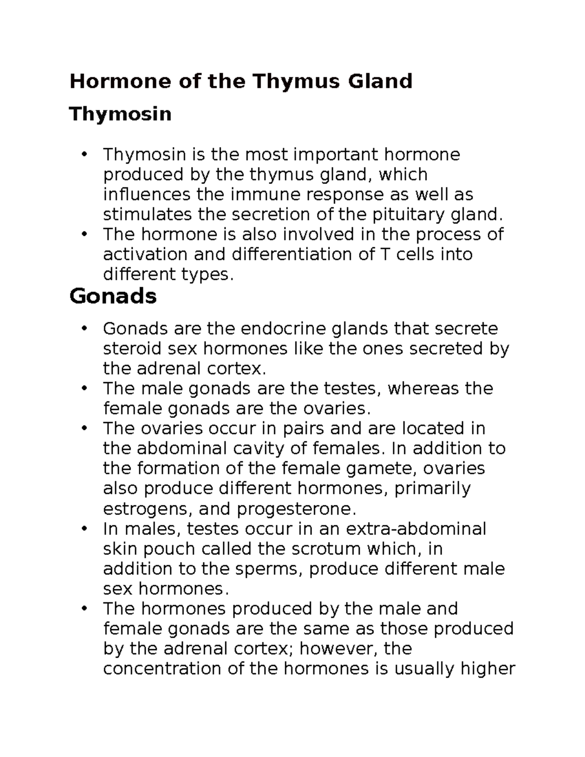 Bio 44 notes Hormone of the Thymus Gland Thymosin Thymosin is the