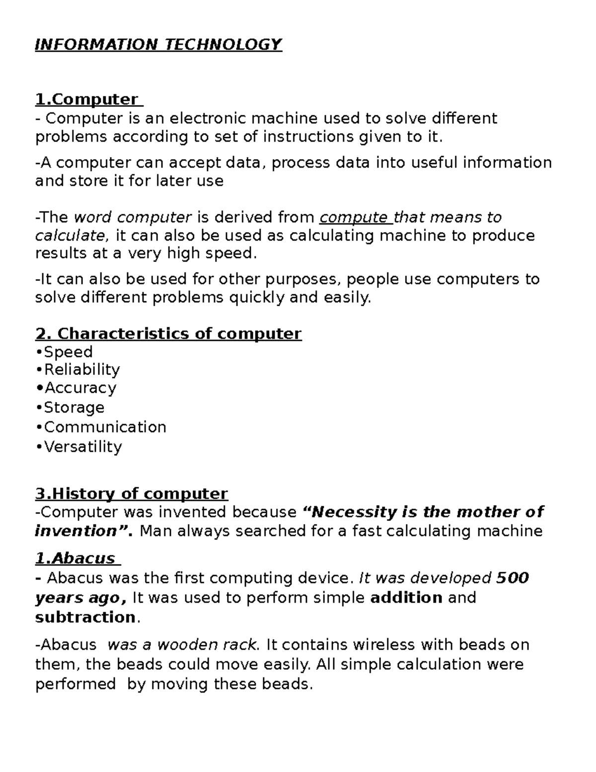 Information technology INFORMATION TECHNOLOGY 1 Computer is an