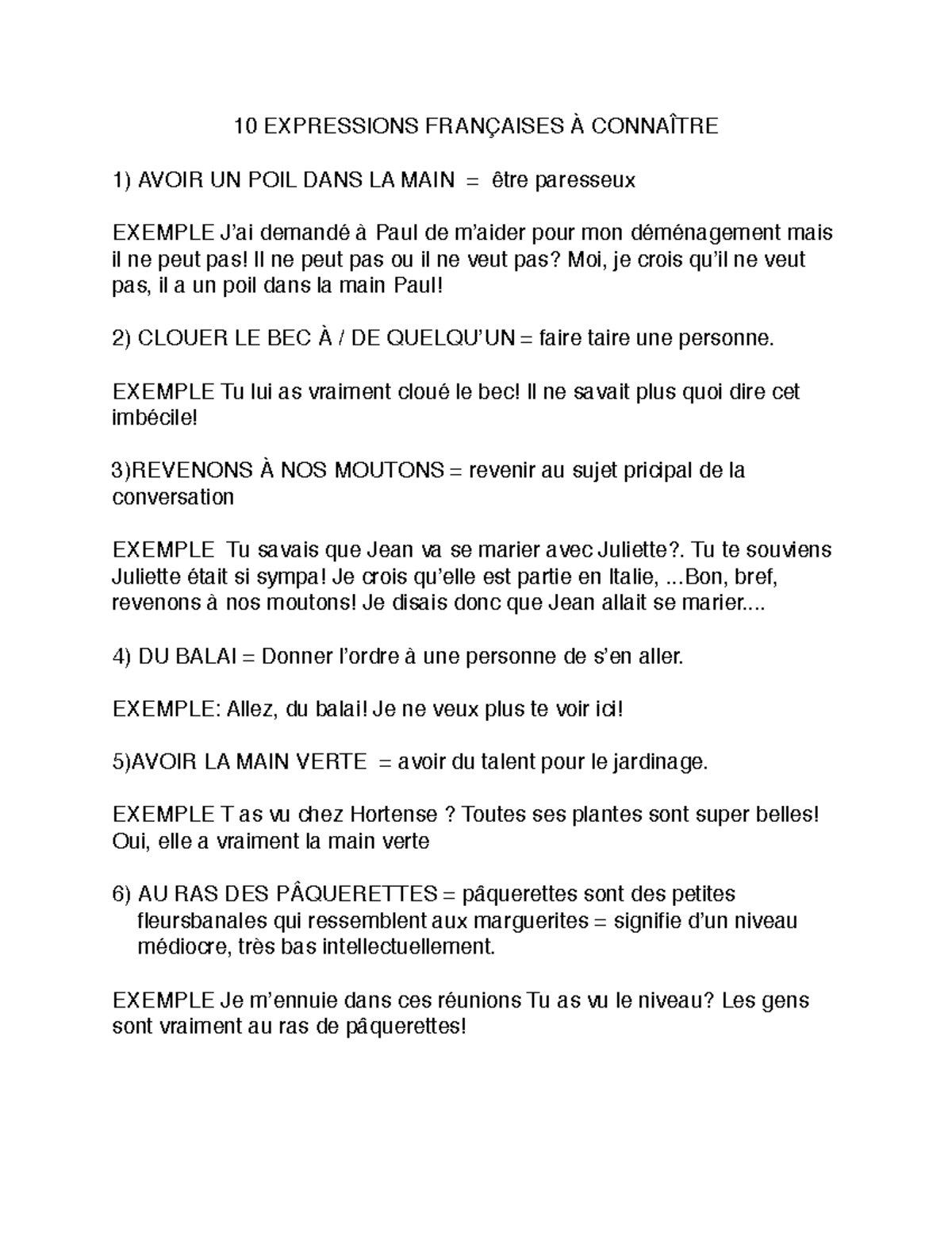 10 expressions françises 01 10 EXPRESSIONS FRANÇAISES À CONNAÎTRE