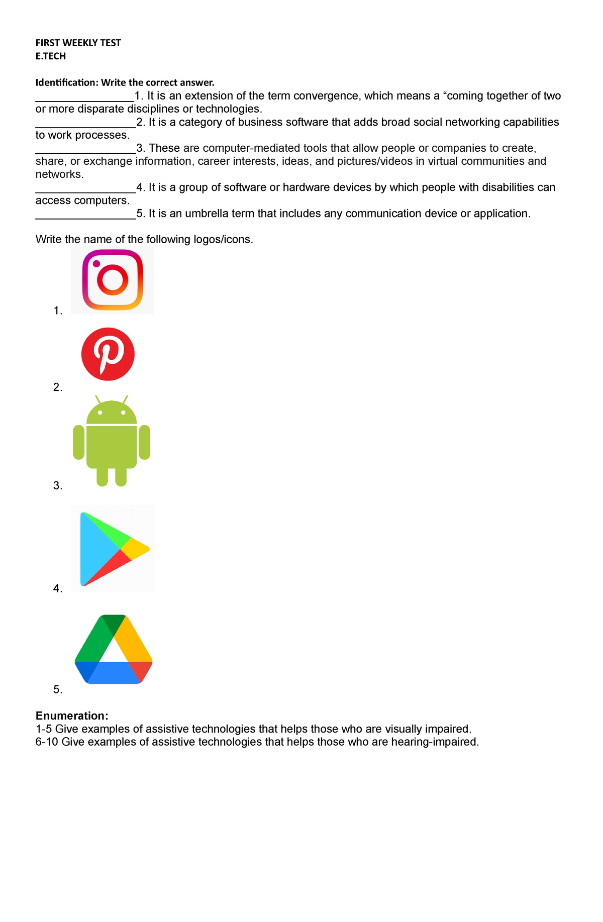 first-weekly-test-n-a-first-weekly-test-e-identification-write-the