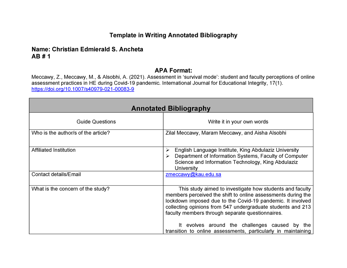 Ancheta Christian - Annotated Bibliography - Template in Writing ...