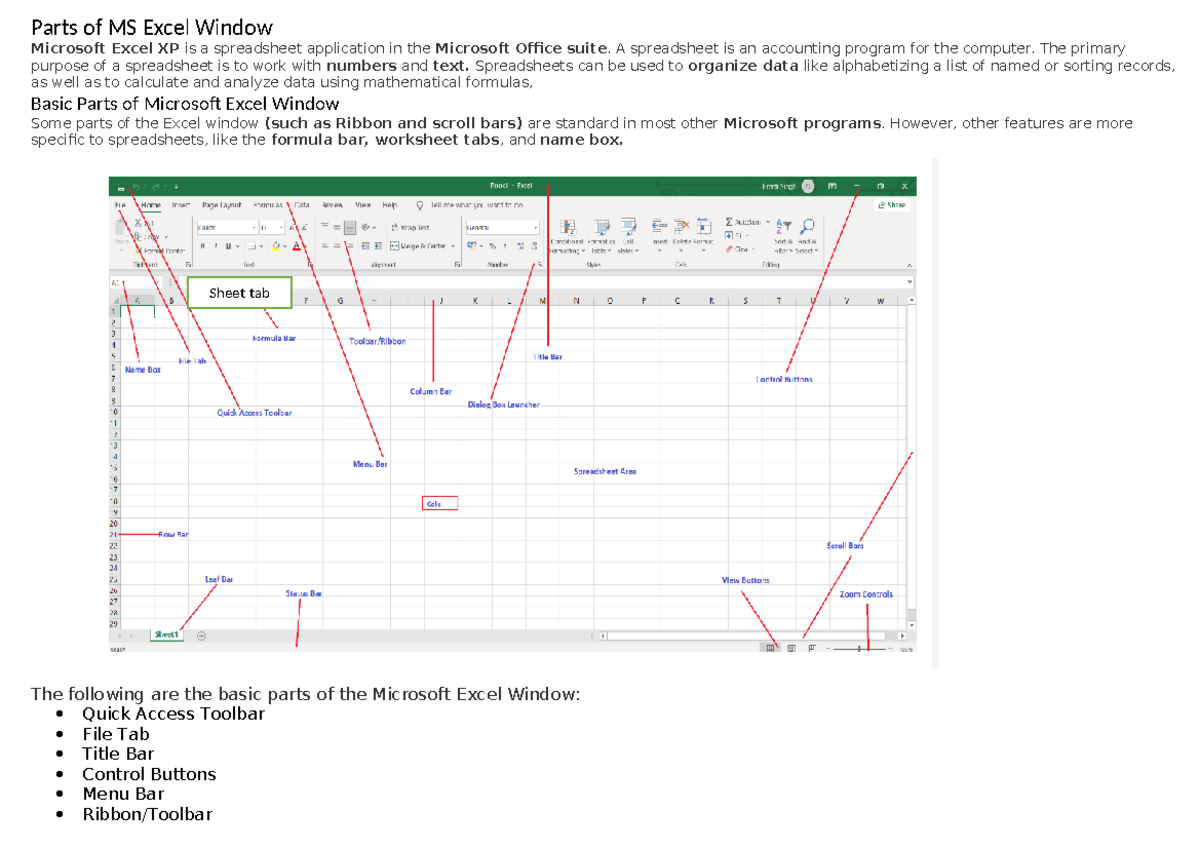 Parts of MS Excel Window - Parts of MS Excel Window ####### Microsoft ...