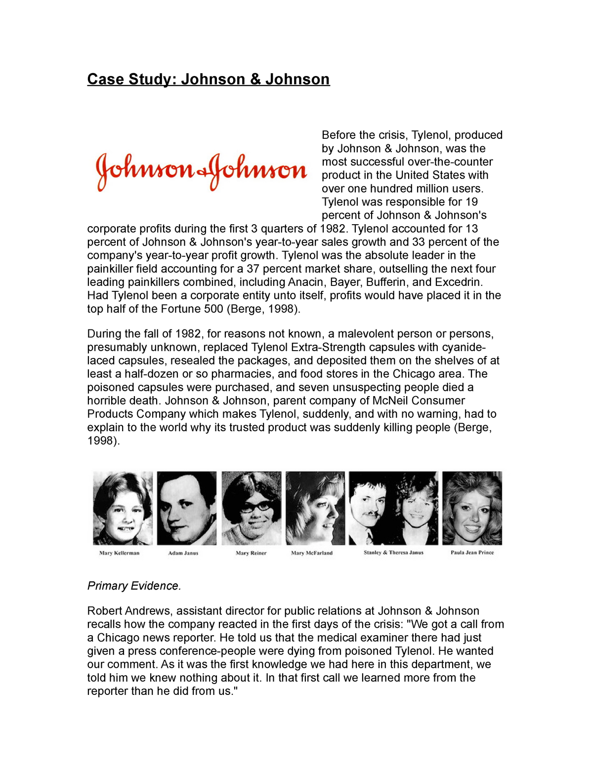 johnson and johnson case study