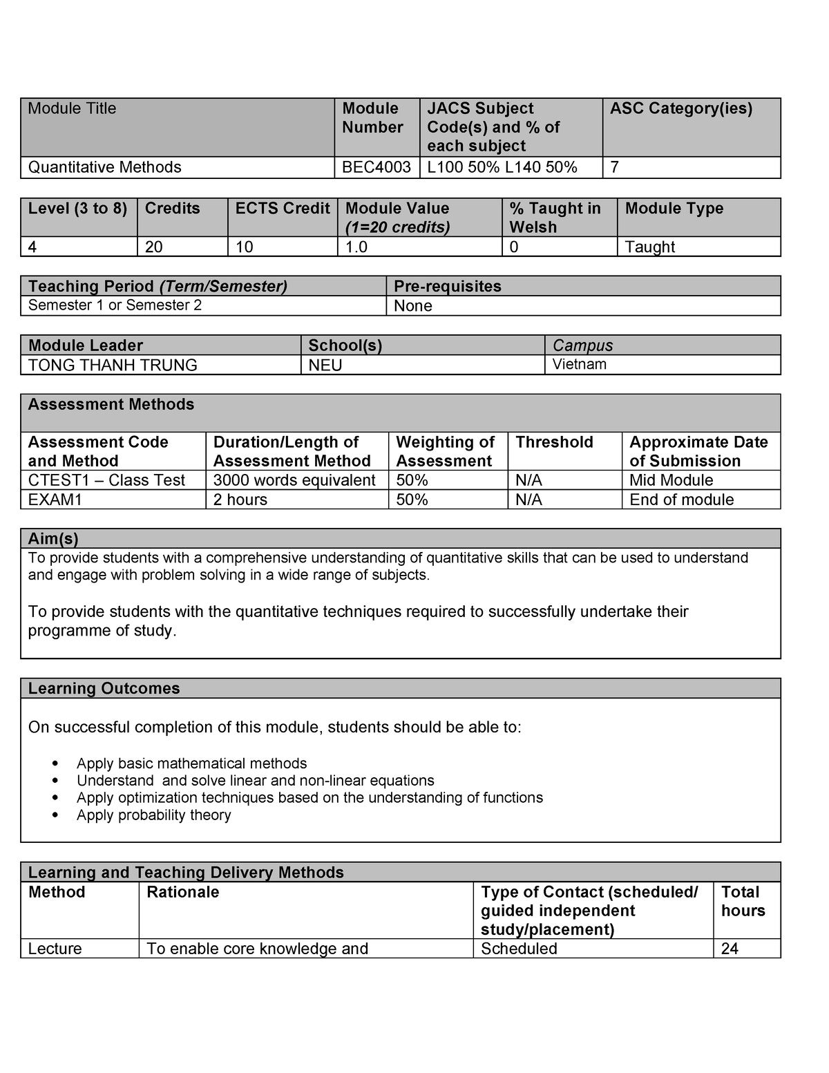 BEC4003 Module Descriptor 2023 - Module Title Module Number JACS ...