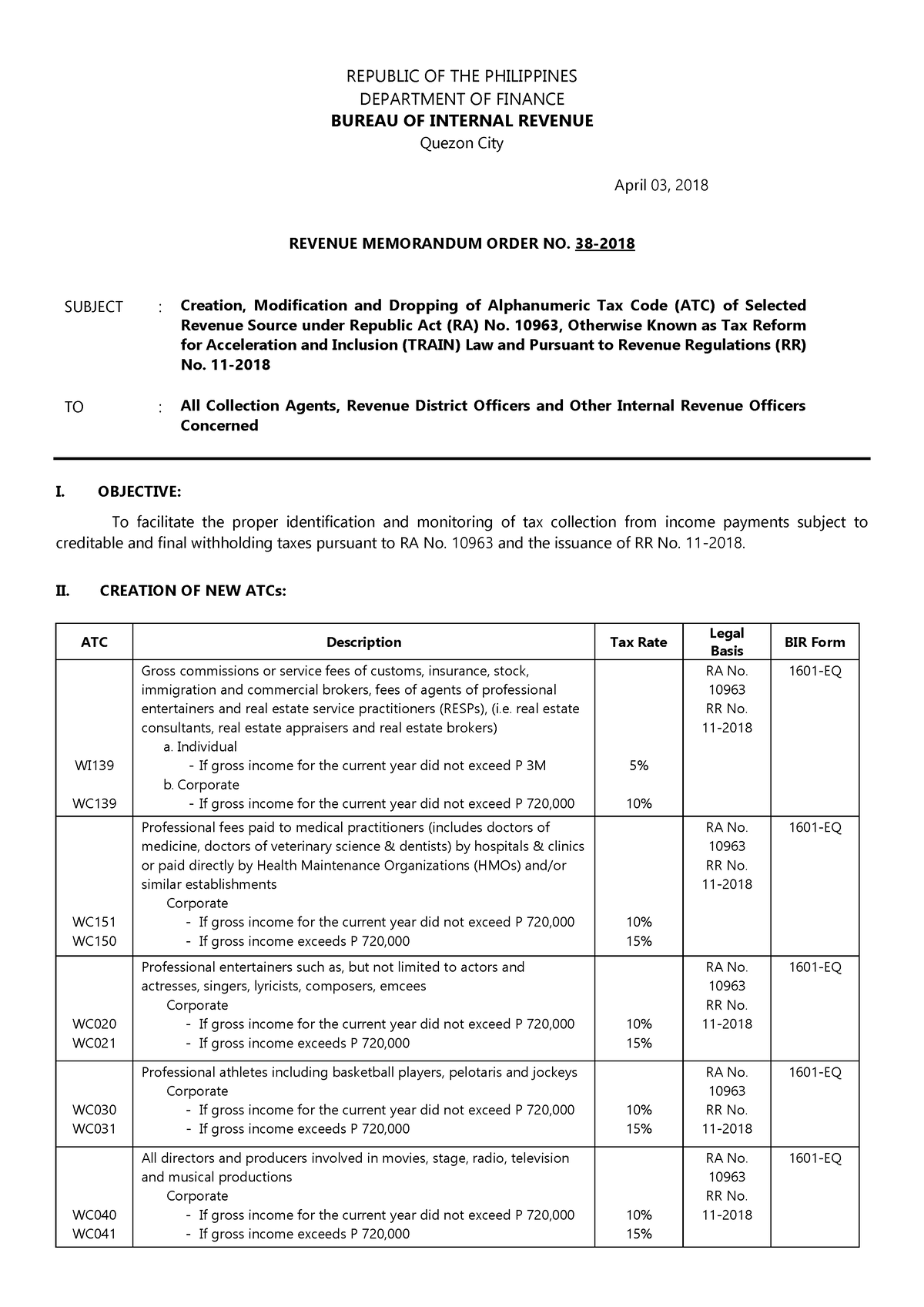 ATC Explanation - REPUBLIC OF THE PHILIPPINES DEPARTMENT OF FINANCE ...