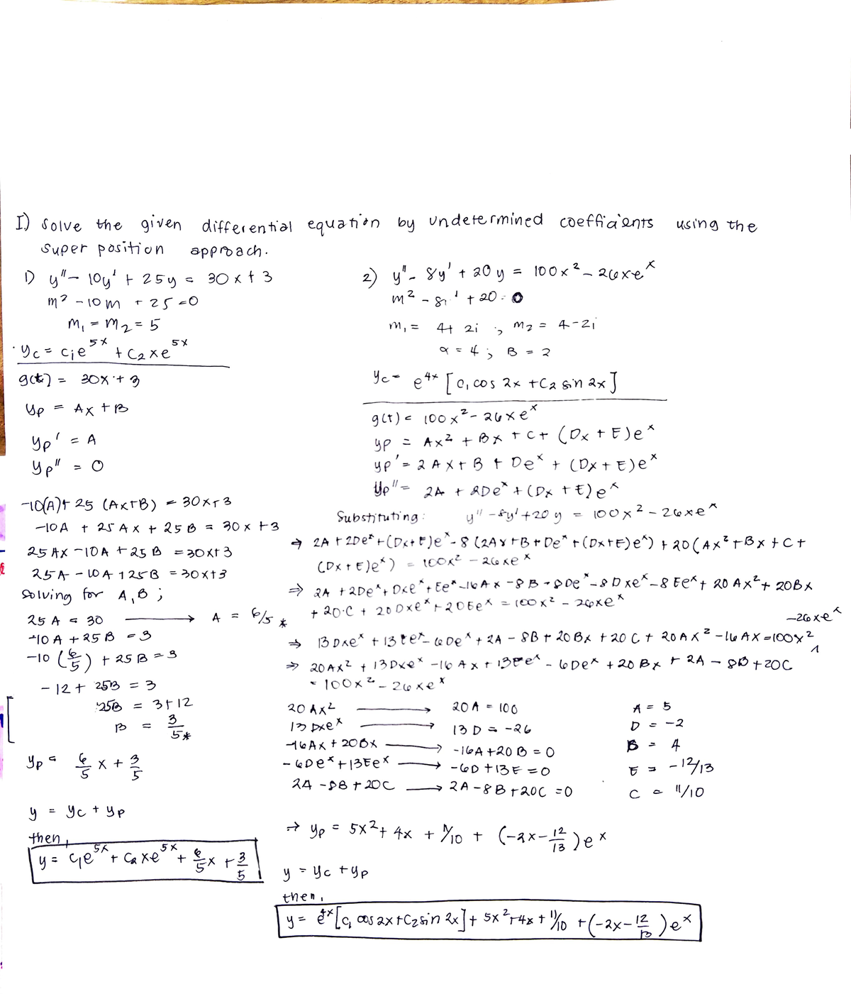 Engineering Mathematics, Differential Equations finding undertermined ...