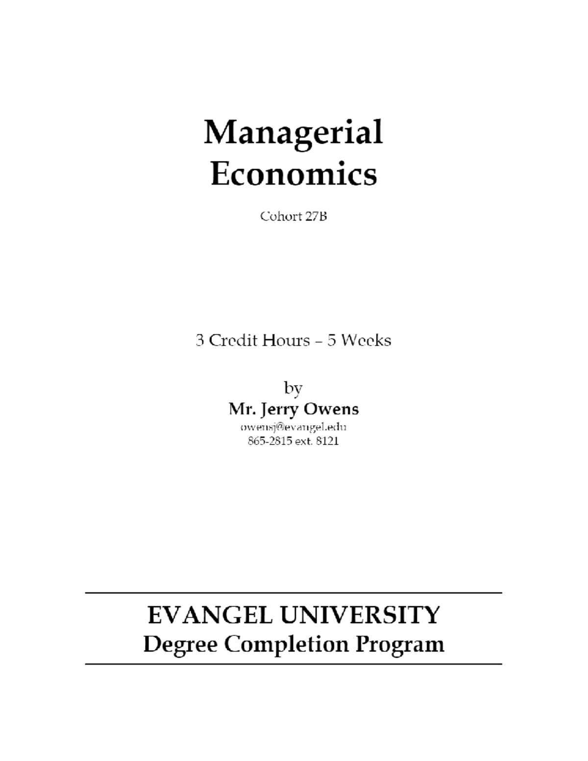 Managerial Economics Evangel University ECON 705 Studocu