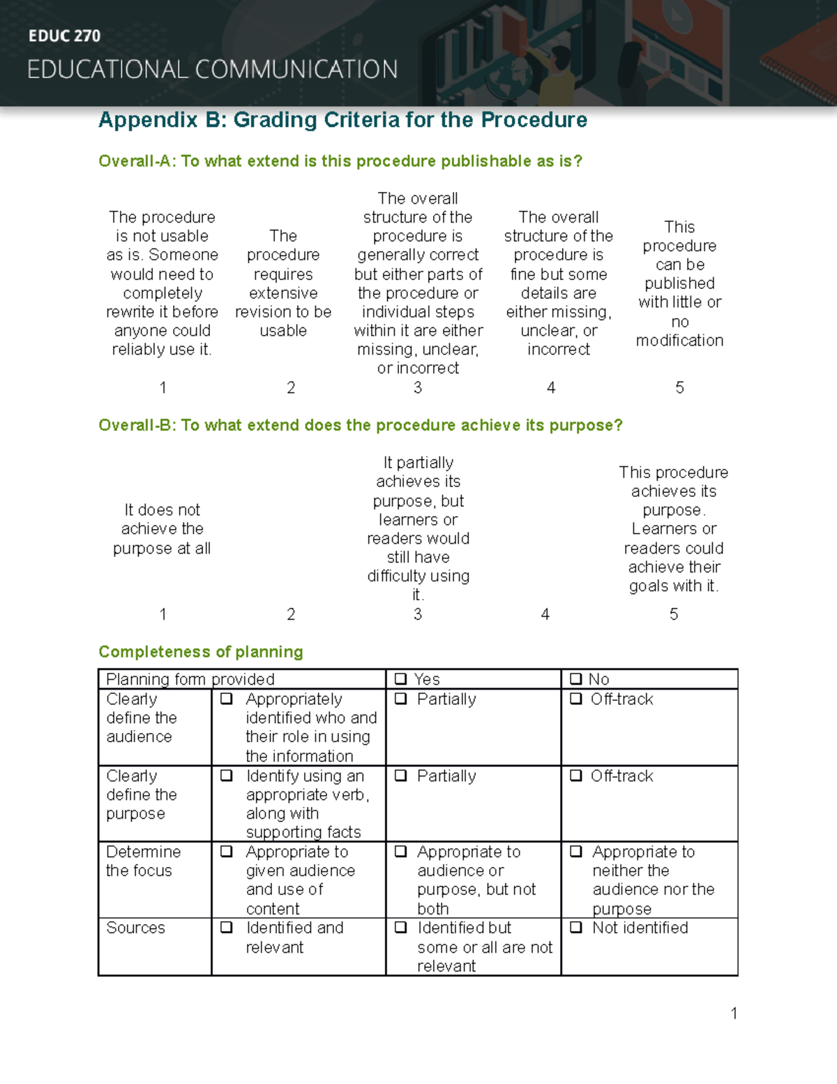 Blank Procedure Assignment Appendix B - Appendix B: Grading Criteria ...