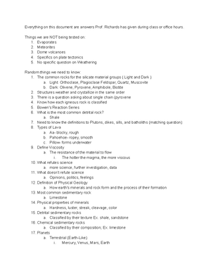 GEOL - Notes were taken throughout the class to classify rocks and ...