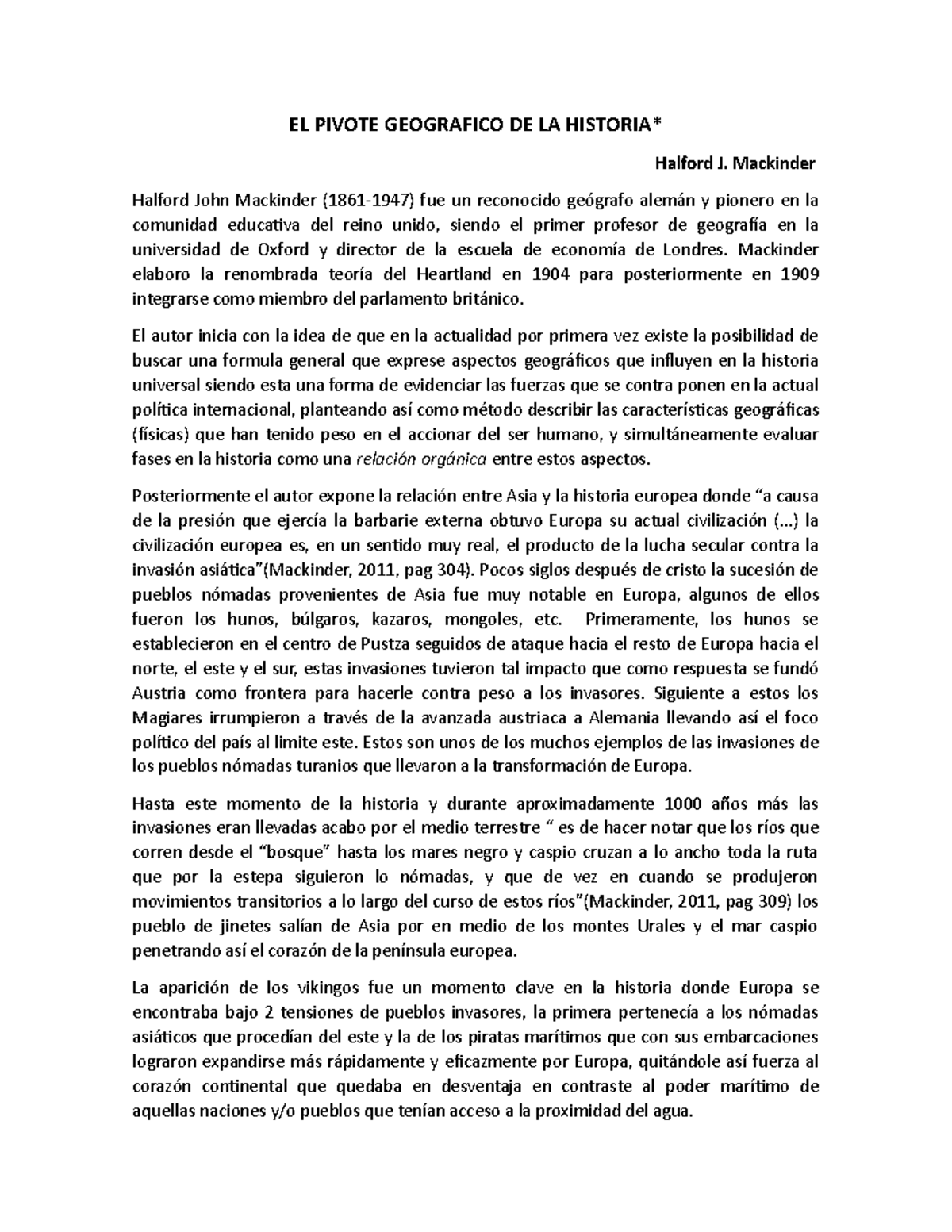 El pivote geografico de la historia EL PIVOTE GEOGRAFICO DE LA