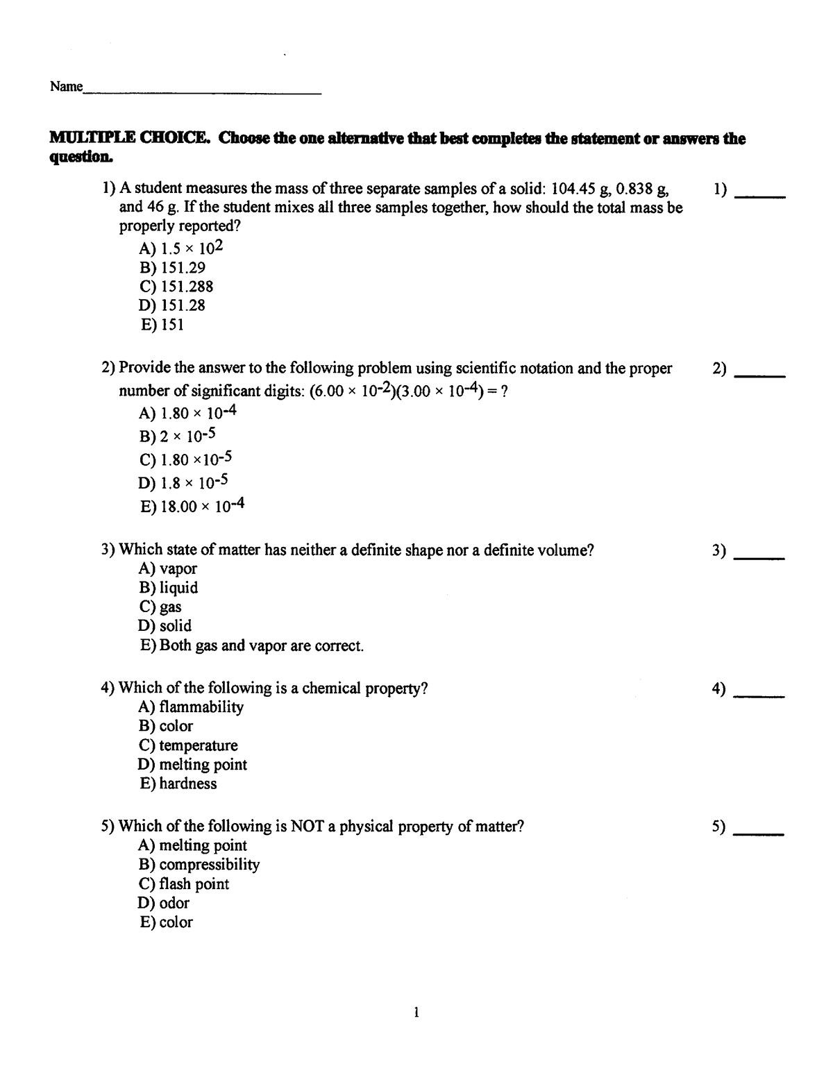 2019 Chem 105 Exam 1 Study Guide Thursday - CHM 105 - Studocu