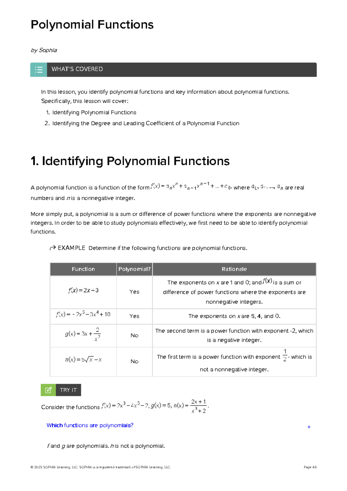 Precalculus Unit-2-tutorials PDF3 - Polynomial Functions By Sophia In ...