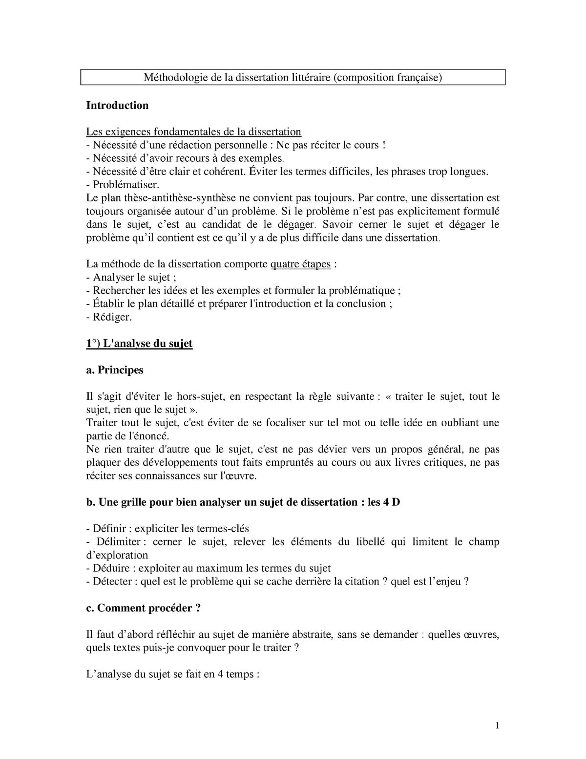 dissertation 1ere francais