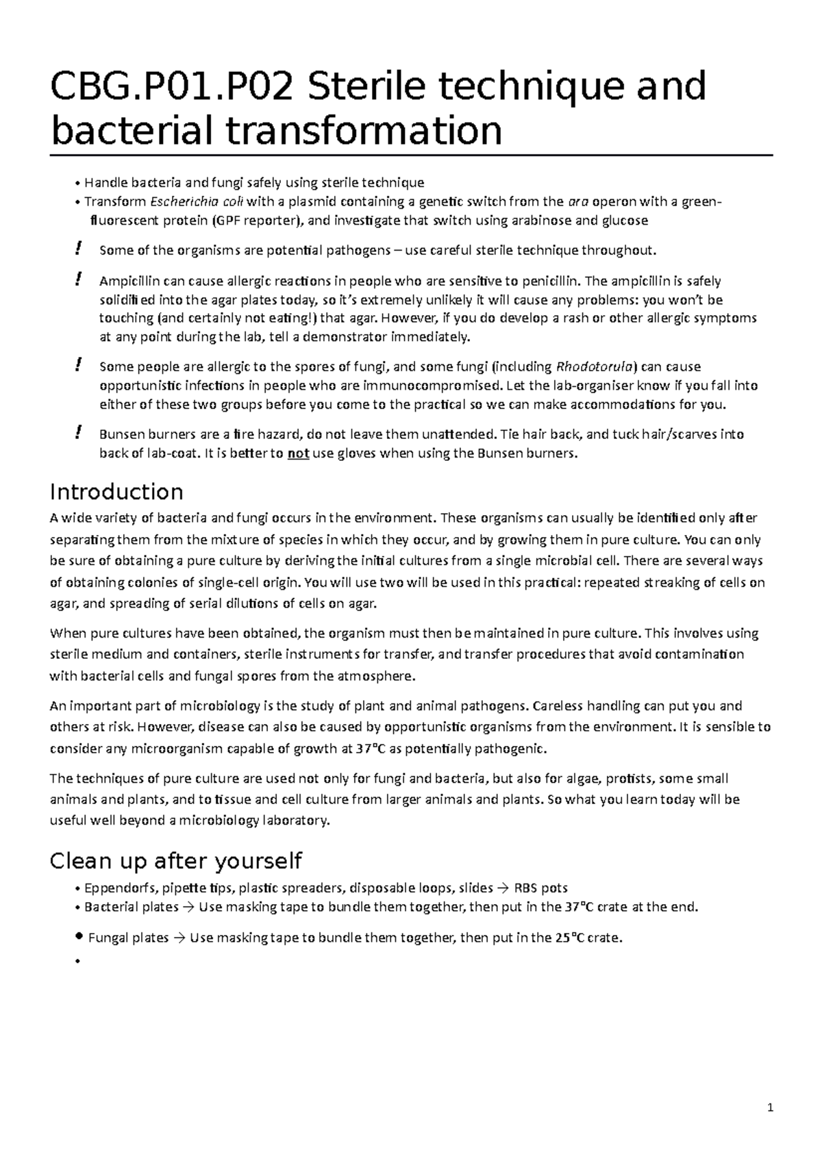 Lab On Sterile Techniques Using Bacteria - CBG.P01 Sterile Technique ...