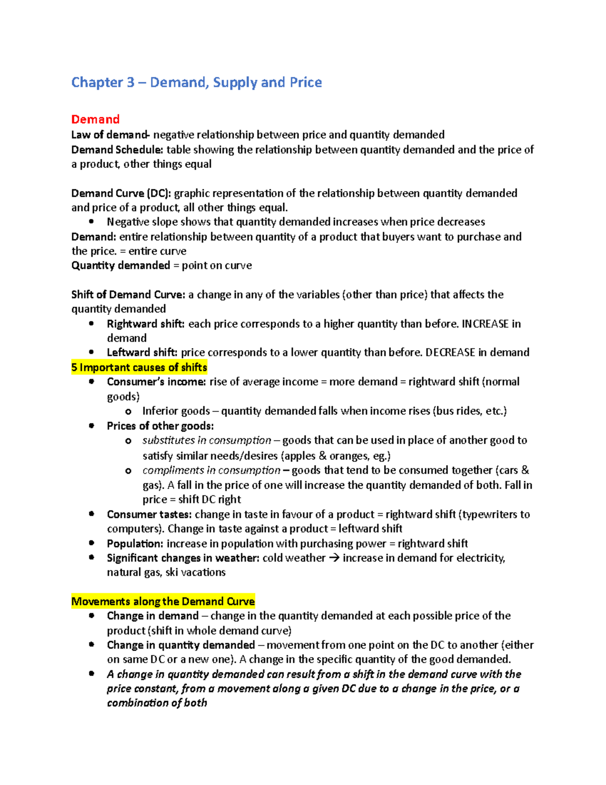 ECON 1101- Chpt. 3 - Lecture notes 3 - Chapter 3 – Demand, Supply and ...