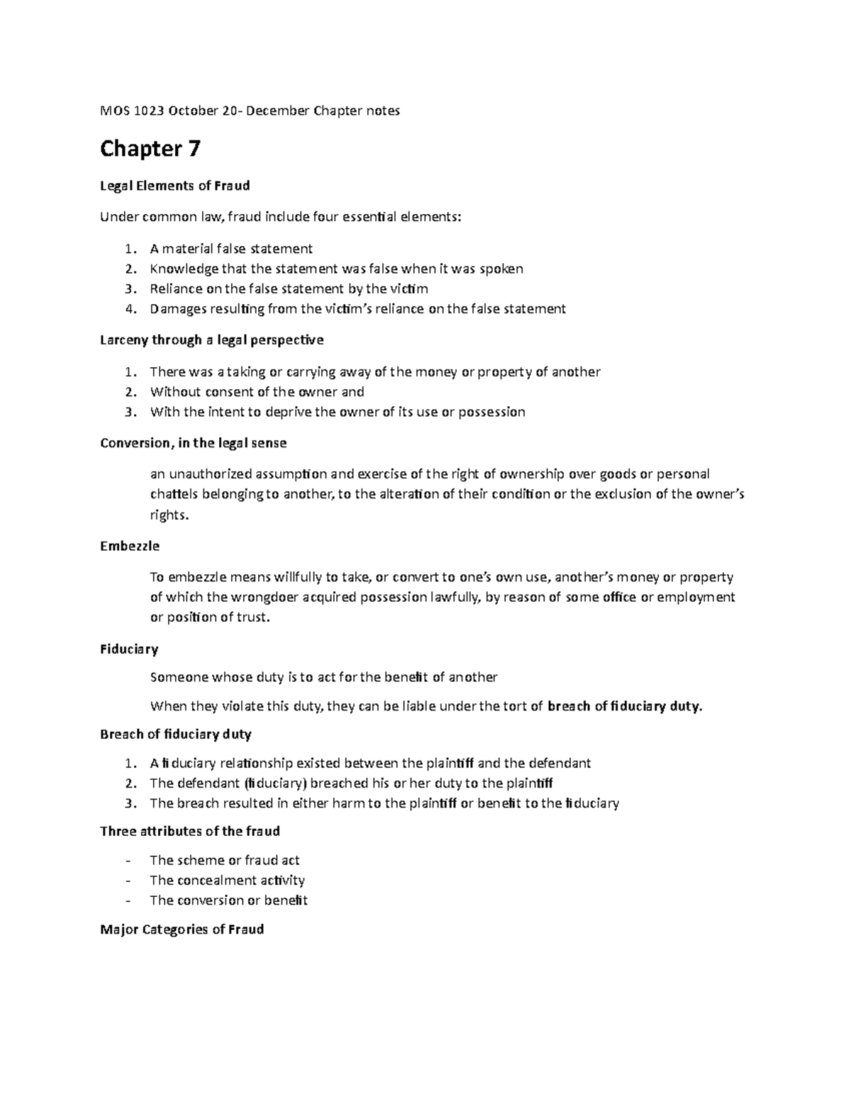 MOS 1023 Chapter notes Oct 20 - Dec - MOS 1023 October 20- December ...
