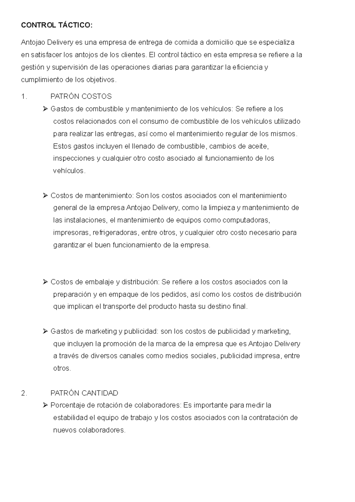 Control Táctico - apuntes - CONTROL TÁCTICO: Antojao Delivery es una ...