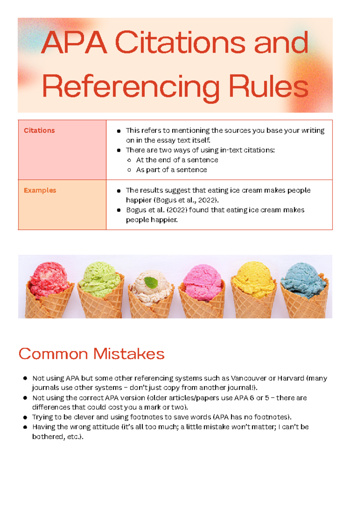 APA Rules - Student Handout - Common Mistakes APA Citations and ...