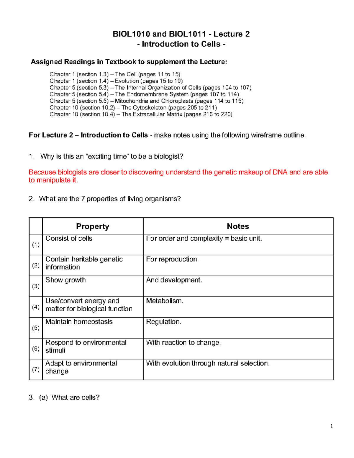 Biology-L2-Intro To Cells-Wireframe Notes - BIOL1010 And BIOL1011 ...