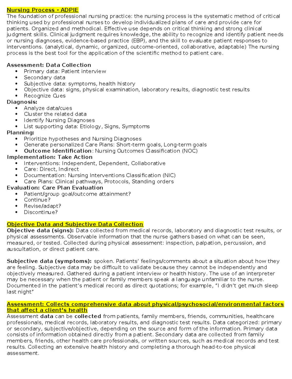 Nursing Process Study Guide HESI Fundamentals V1 - Nursing Process ...