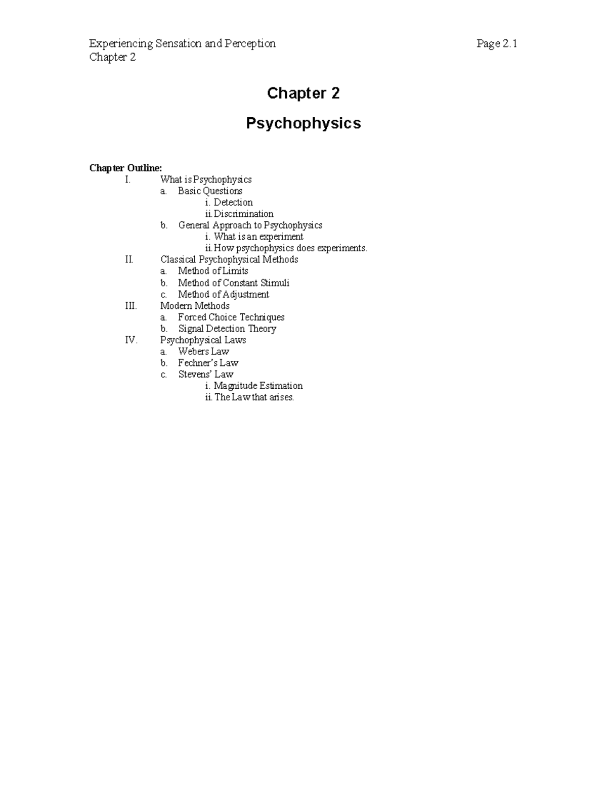 Chapter 2 - Psychology - Chapter 2 Chapter 2 Psychophysics Chapter ...