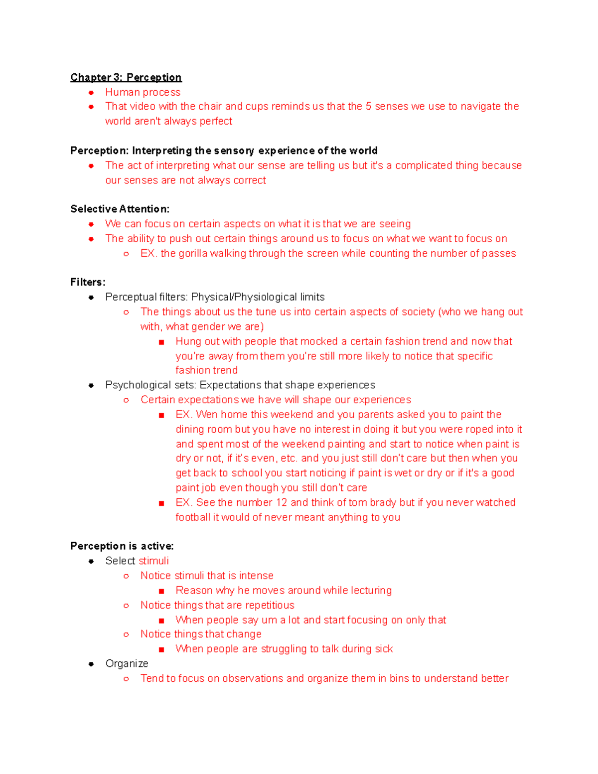 Ch 3 Perception - Chapter 3: Perception Human process That video with ...