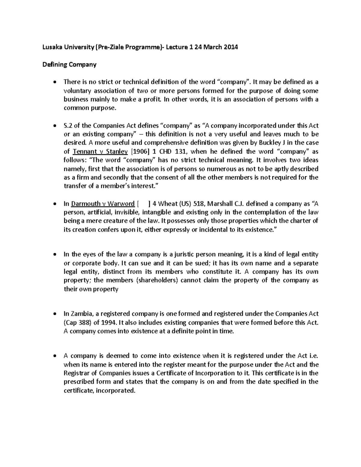 Lecture 1 - Lusaka University (Pre-Ziale Programme)- Lecture 1 24 March