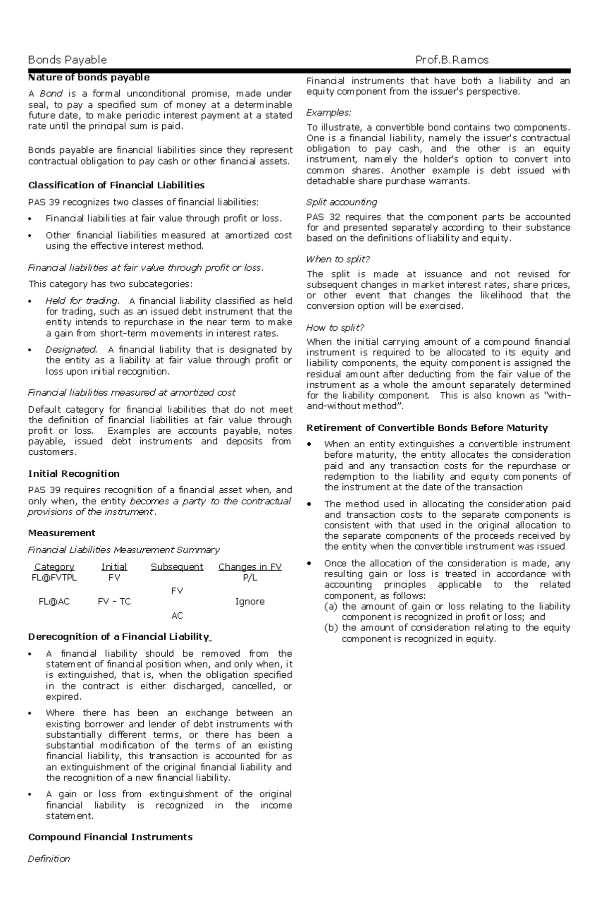 FA2Bonds payable - n/a - Bonds Payable Prof.B Nature of bonds payable A ...