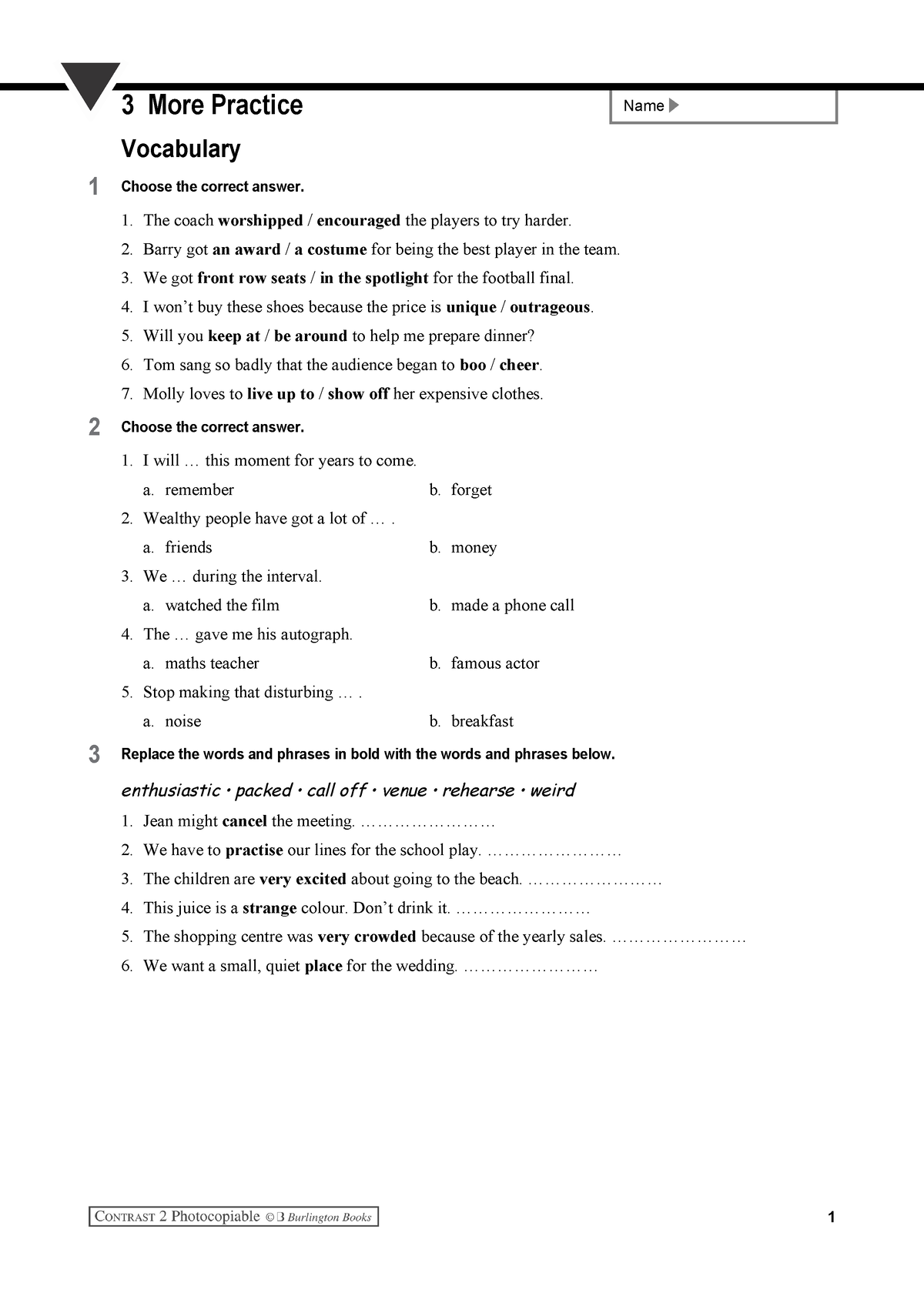 Contrast 2 AIO MP3 - yr4b - Vocabulary 1 Choose the correct answer. 1 ...