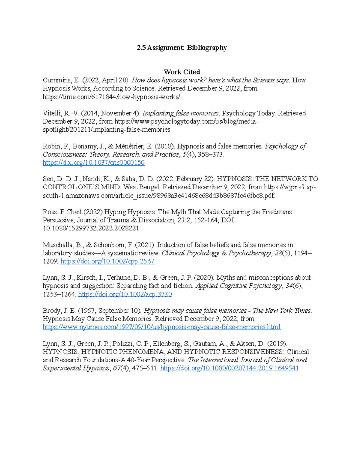 2.5 Assignment - 2 Assignment: Bibliography Work Cited Cummins, E ...