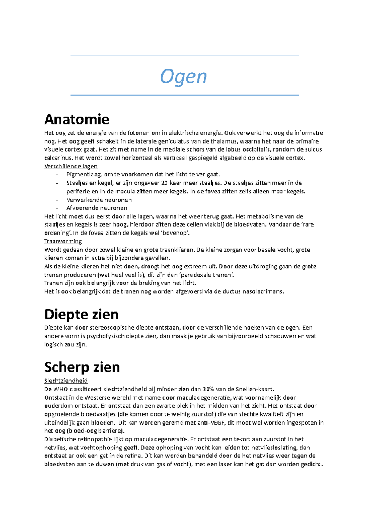 Ogen - Samenvatting Blok 3.2: Ziekten Van Het Zenuwstelsel - Ogen ...