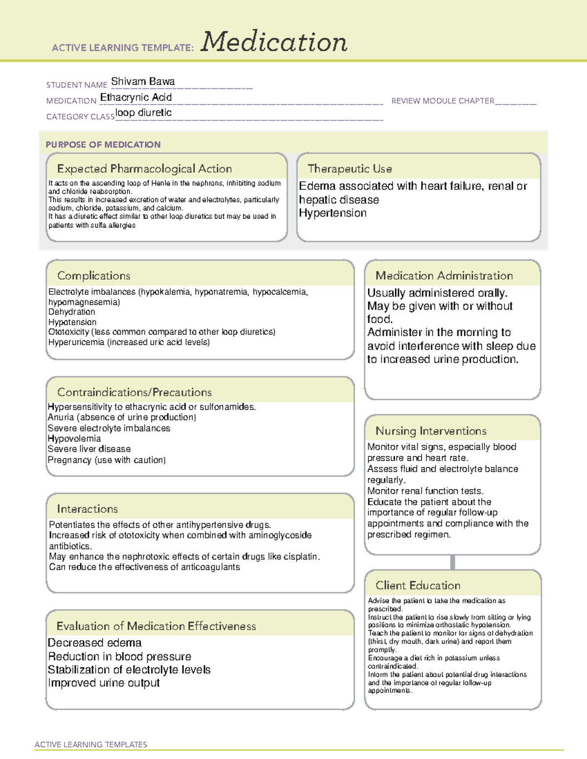 ATI Med Template-1 - nursing - ACTIVE LEARNING TEMPLATES Medication ...