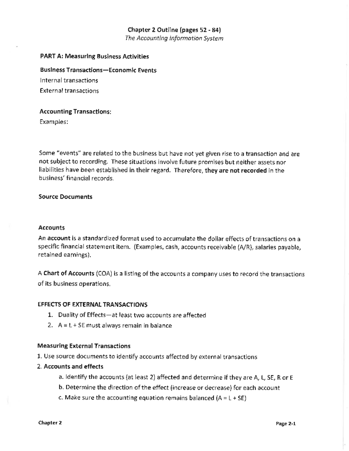 Chapter 2 Notes Completed - Accounting - Chapter 2 Outline (pages 52 ...