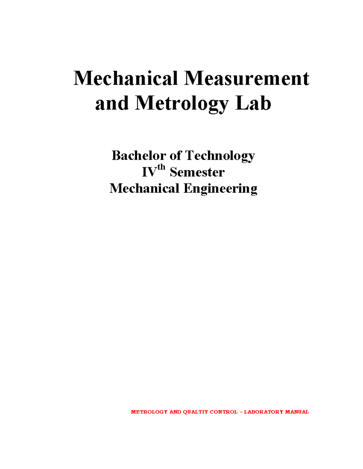 Mechanical Measurement and Metrology lab JRU Mechanical Measurement