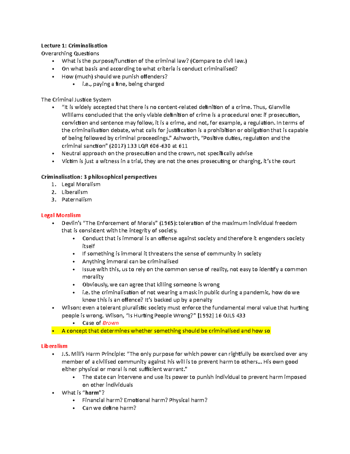 Criminalisation Lecture 1 - LW2220 - Leicester - Studocu