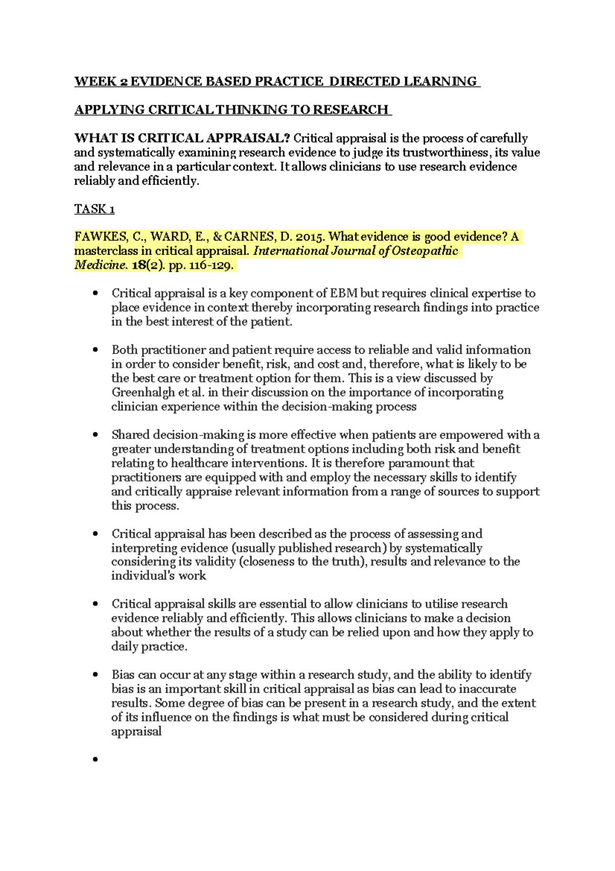WEEK 2 Evidence Based Practice Directed Learning - WEEK 2 EVIDENCE ...