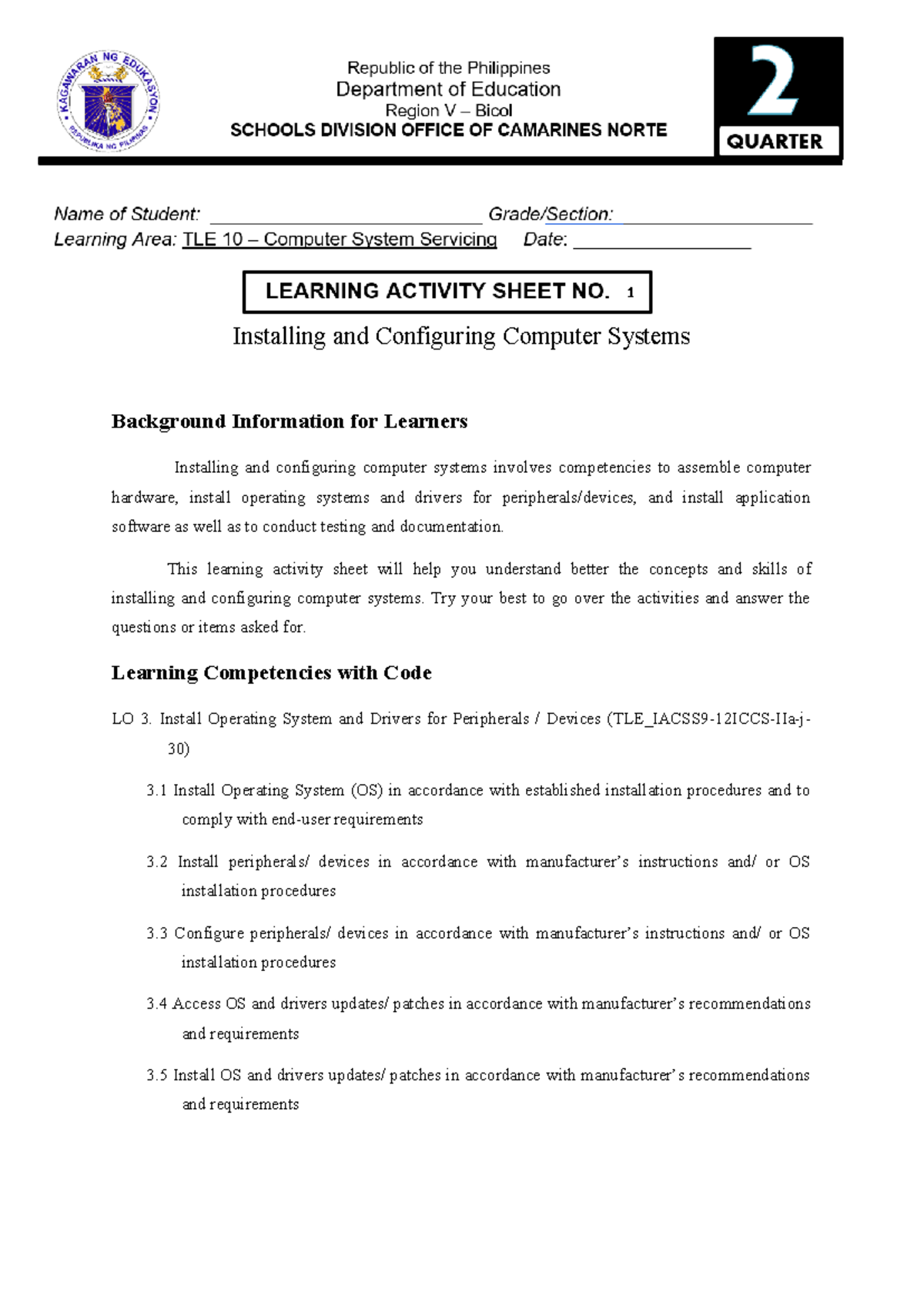 LAS1 - las - Installing and Configuring Computer Systems Background ...