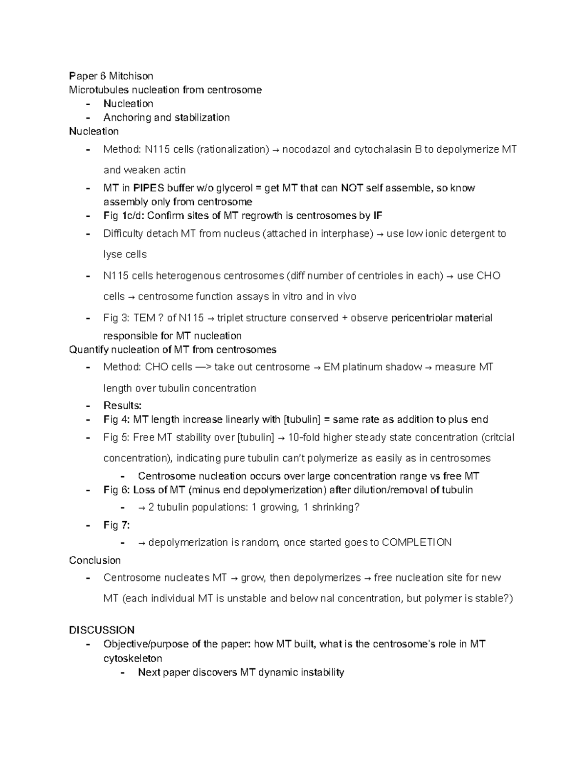 P6 Mitchison - Notes on discussion section paper 6. - Paper 6 Mitchison ...