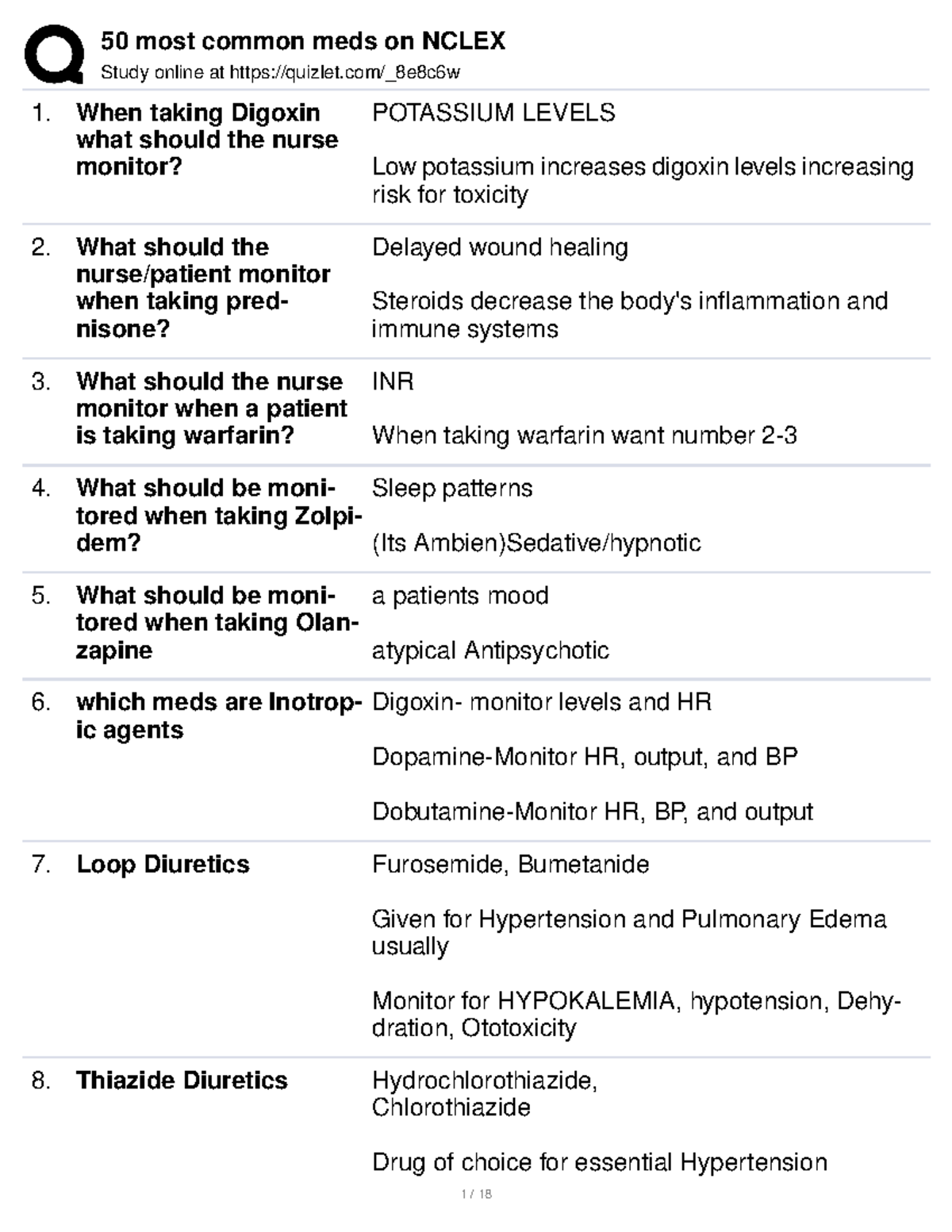 50 most common meds on Nclex - Study online at quizlet/_8e8c6w When ...