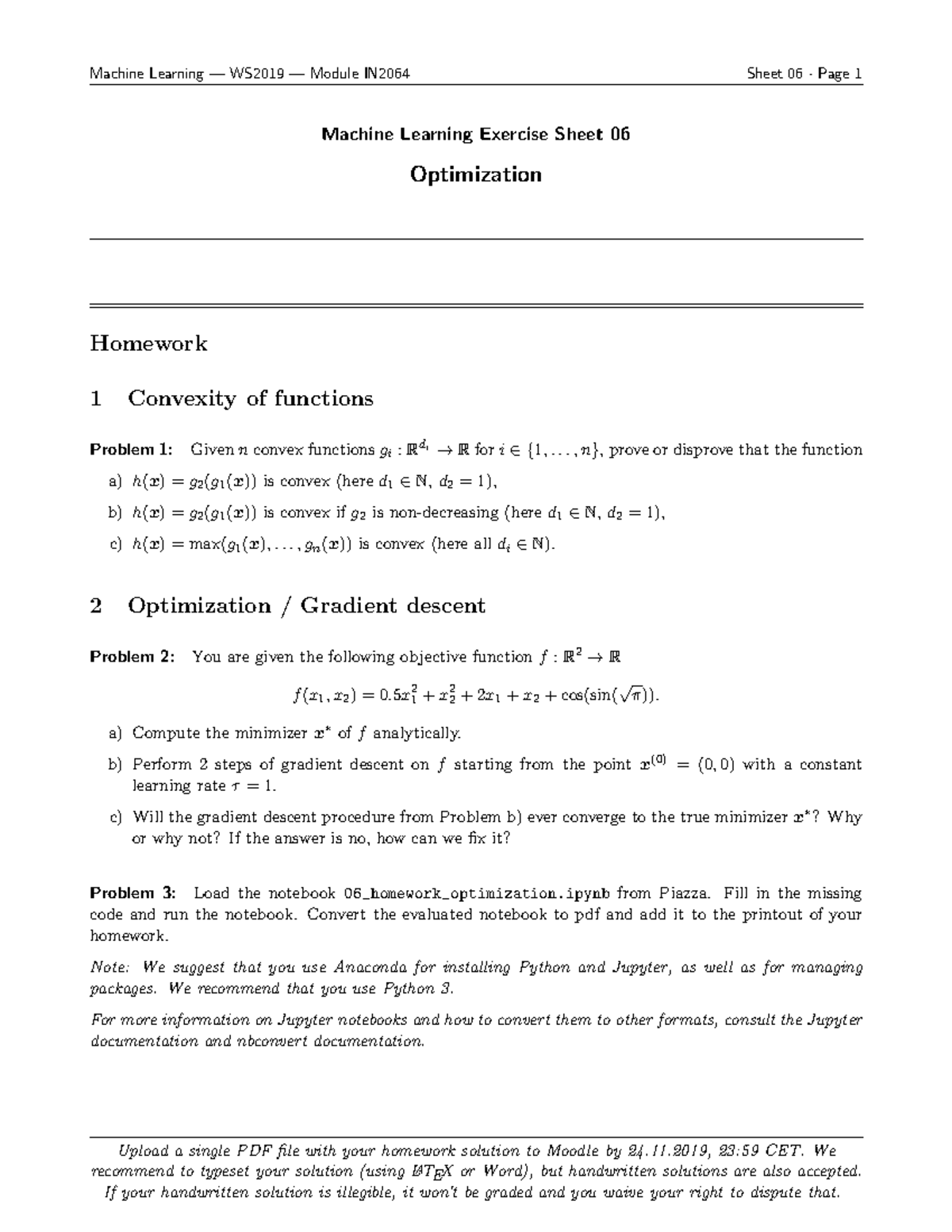 Exercise 06 optimization - Machine Learning — WS2019 — Module IN2064 ...